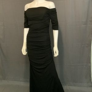 Badgley Mischka Off-the-Shoulder Ruched Dress